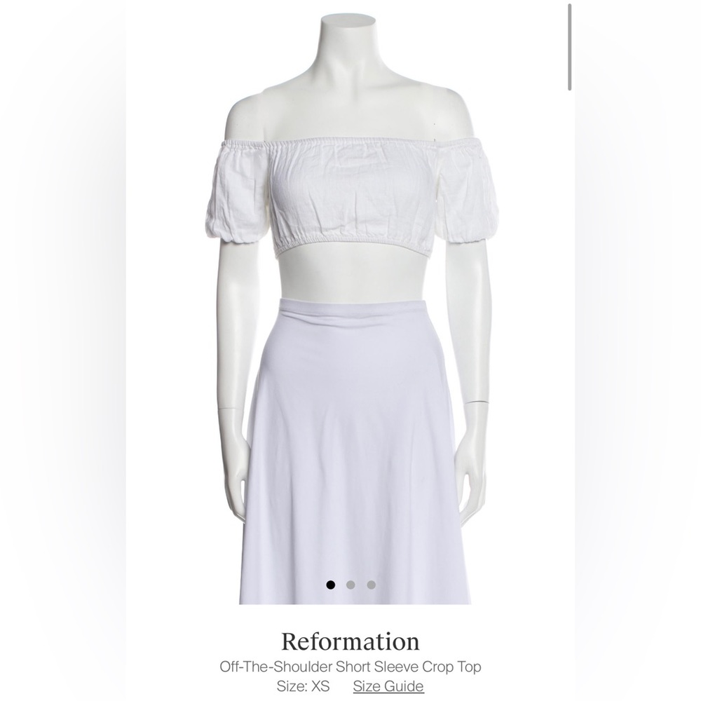 Reformation cropped white off shoulder puff sleeve top